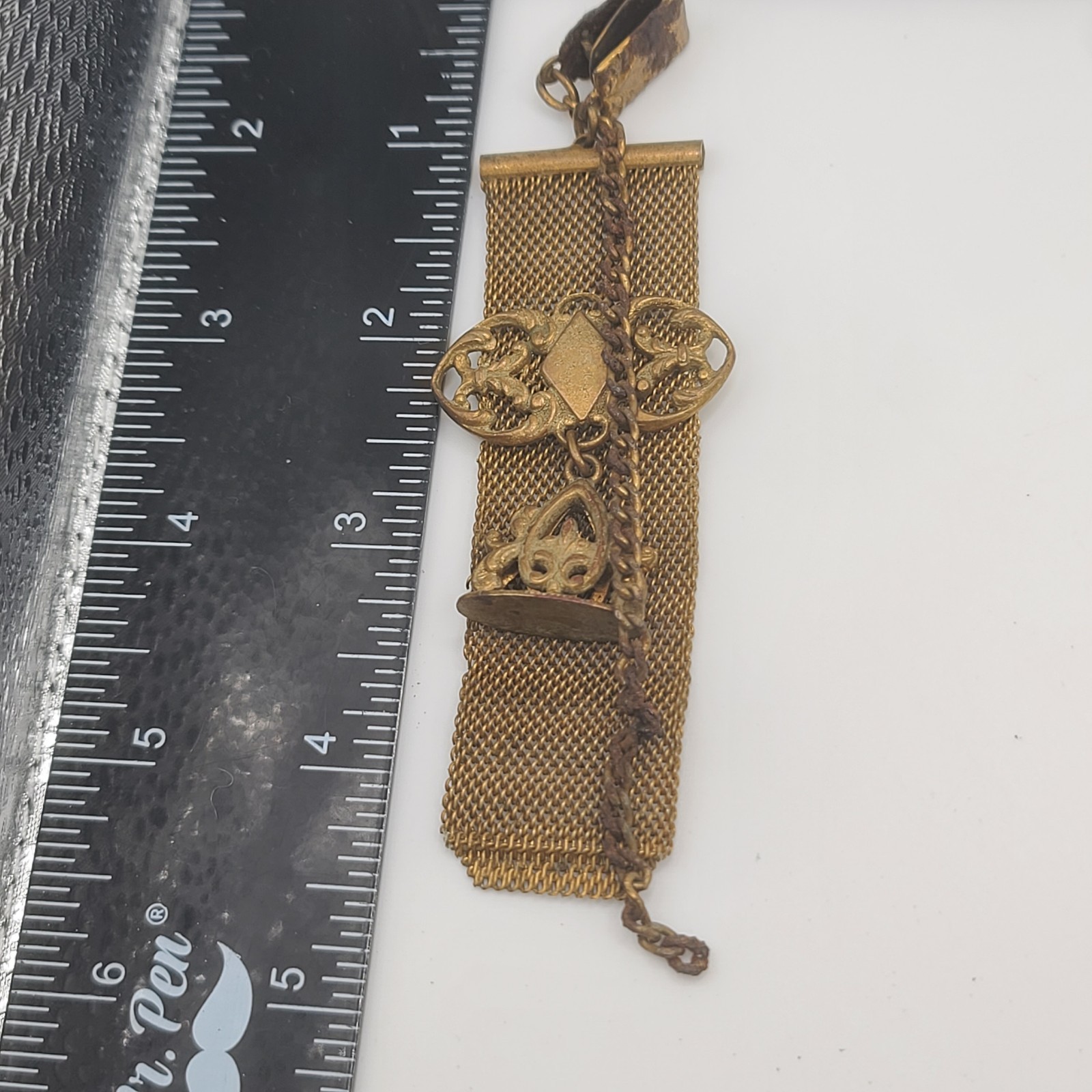 Vintage Mesh Watch Fob Seal Gold Tone READ