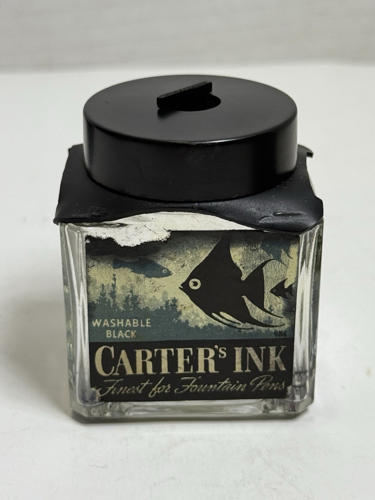 Vintage Carter's Cube - Well Dip Pen Ink Well with Glass Bottle Made in USA