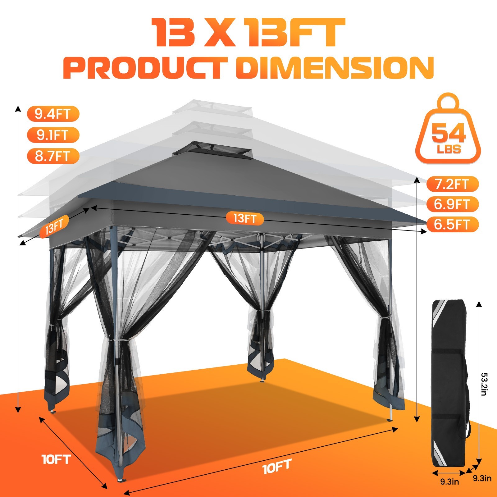 13'x13' Pop up Gazebo Screen Tent Outdoor Garden Patio Canopy with 4 Sandbags