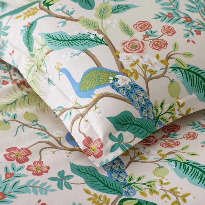 Rifle Paper Co Peacock Classic Smooth Sateen Duvet Cover