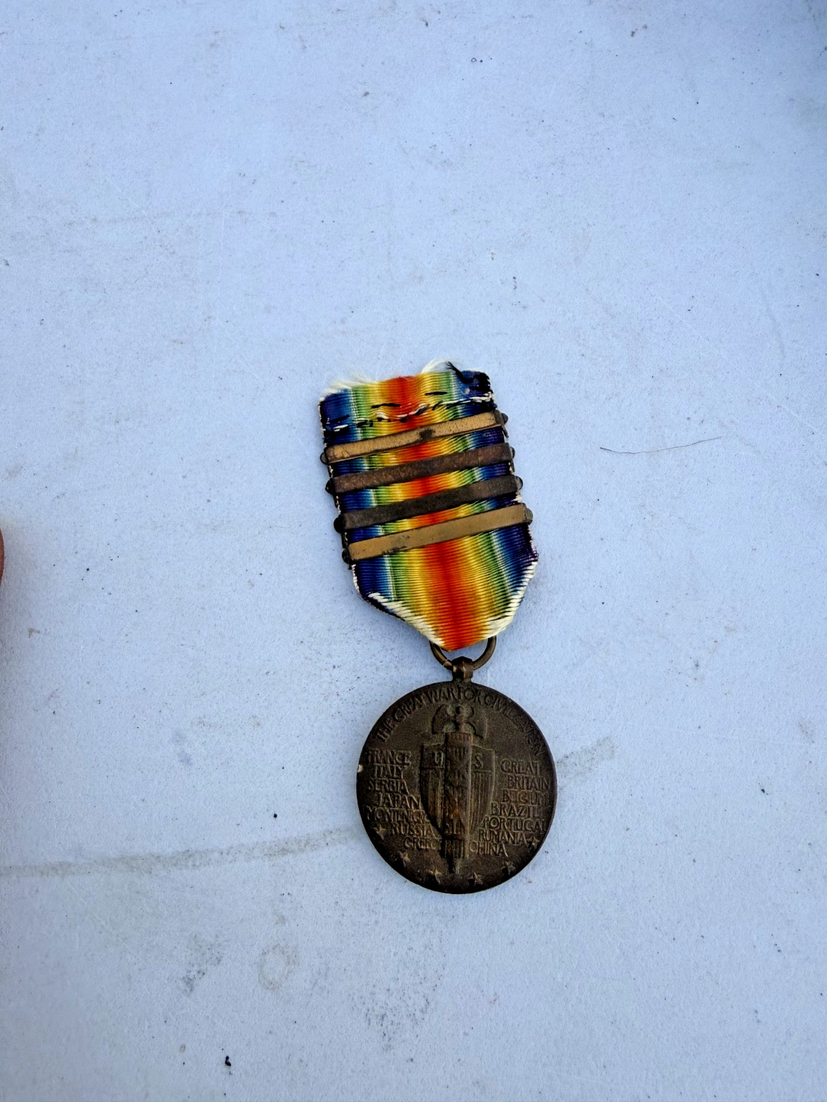 WW1 VICTORY MEDAL 3 CAMPAIGN BARS Vintage Military Memorabilia World War One