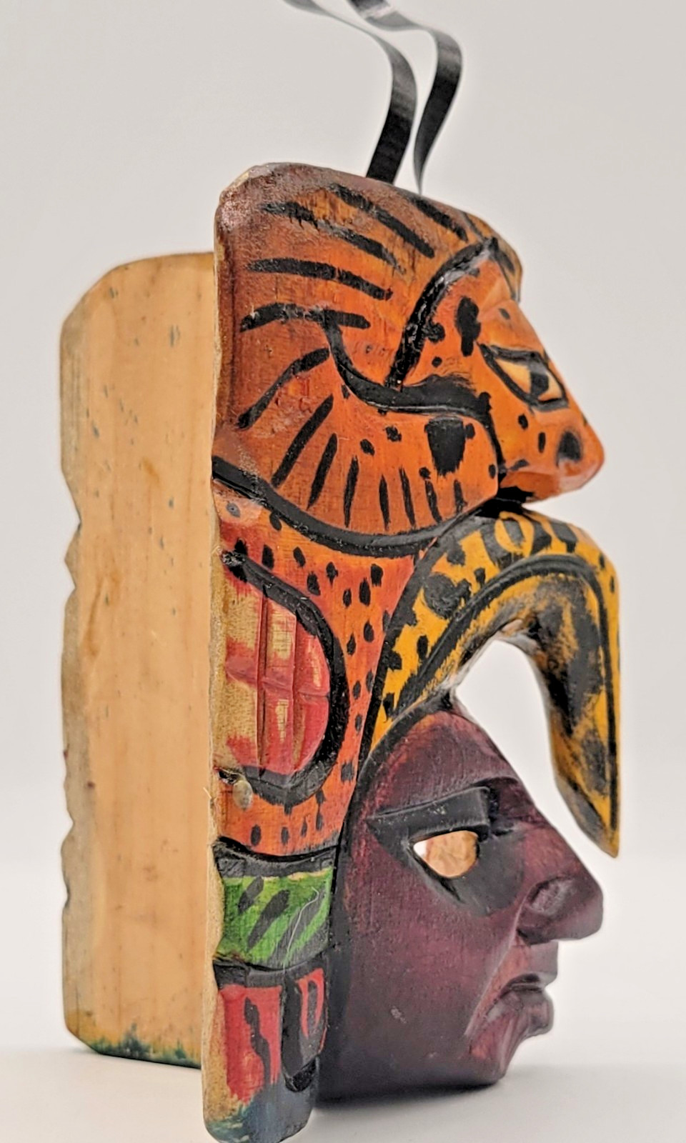 Mayan Aztec Handmade Wooden Totem Mask Tribal Warrior Jaguar Small Folk Wall Art