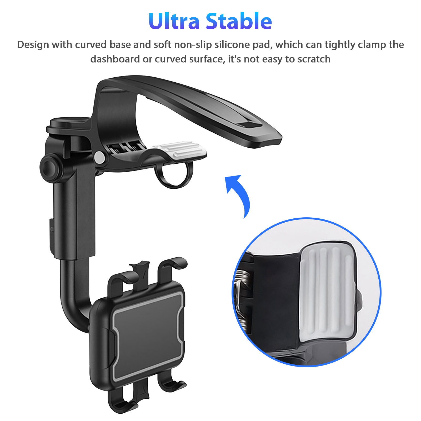 Car Dashboard Stand Universal 360° Cell Phone Clip Holder Steering Wheel Mount