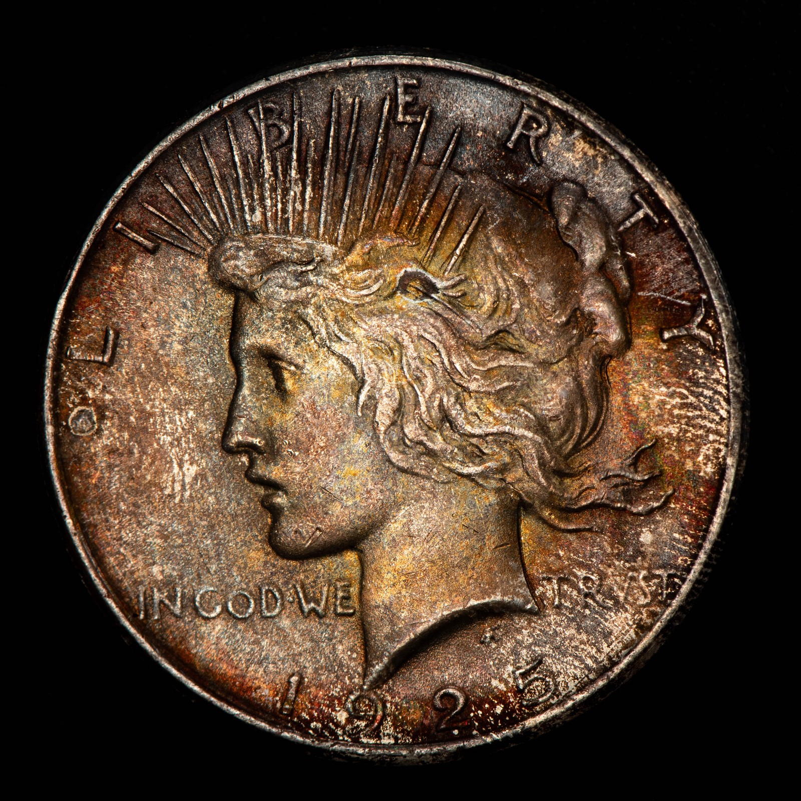 1925 $1 Silver Peace Dollar - PQ Neon Accent Toning - SKU-D7666