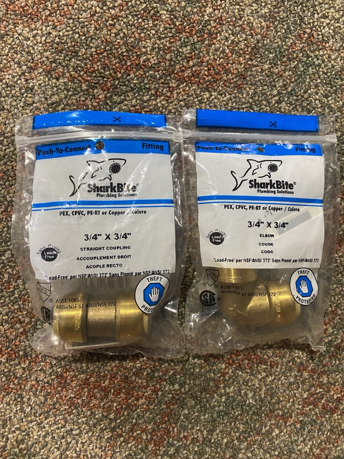 SharkBite 3/4” Coupling & Elbow Brass Push Connect Lot U016LFA U256LFA