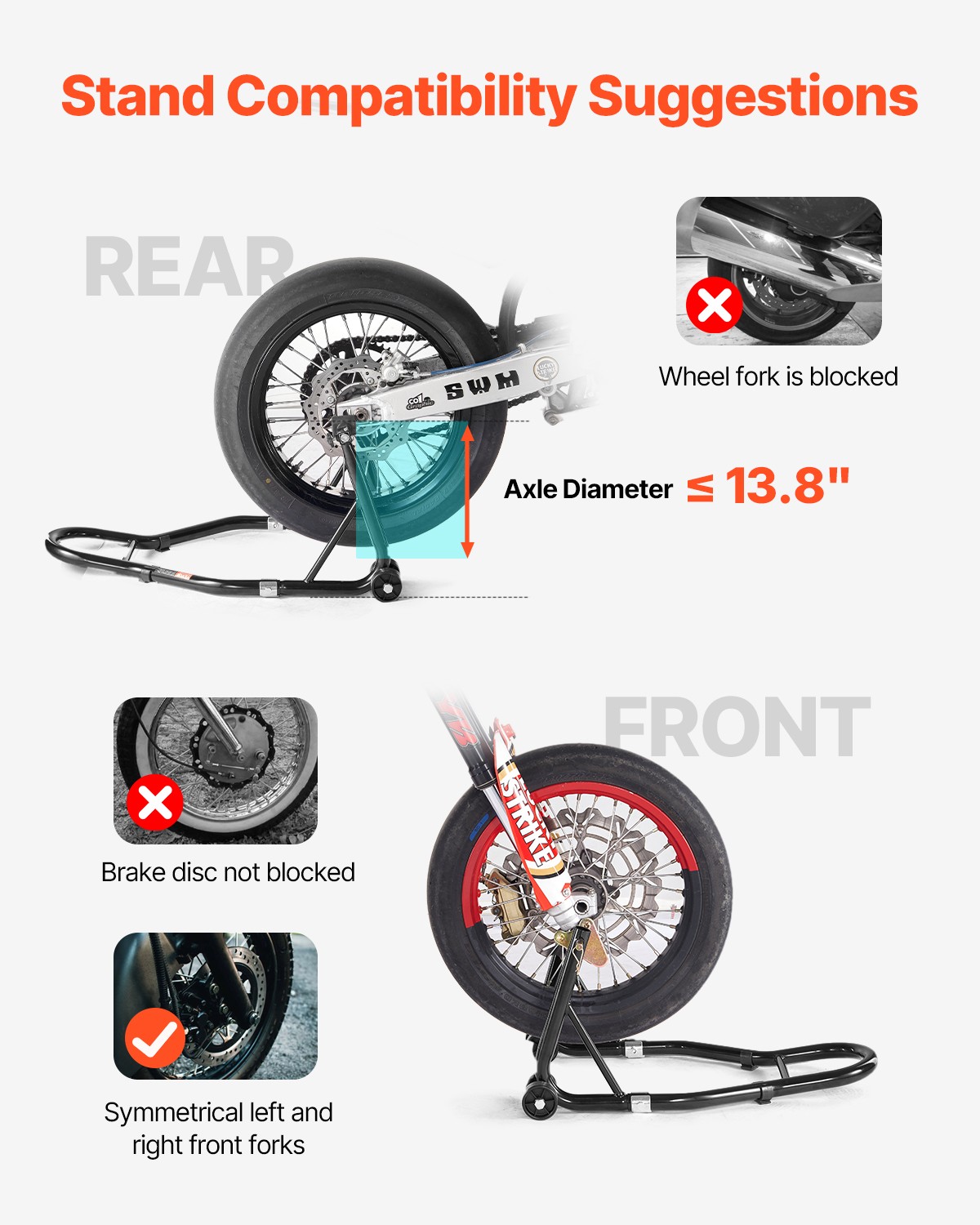 VEVOR Motorcycle Front & Rear Stand Lift 1100 lbs Spoolift Paddock Swingarm Arm