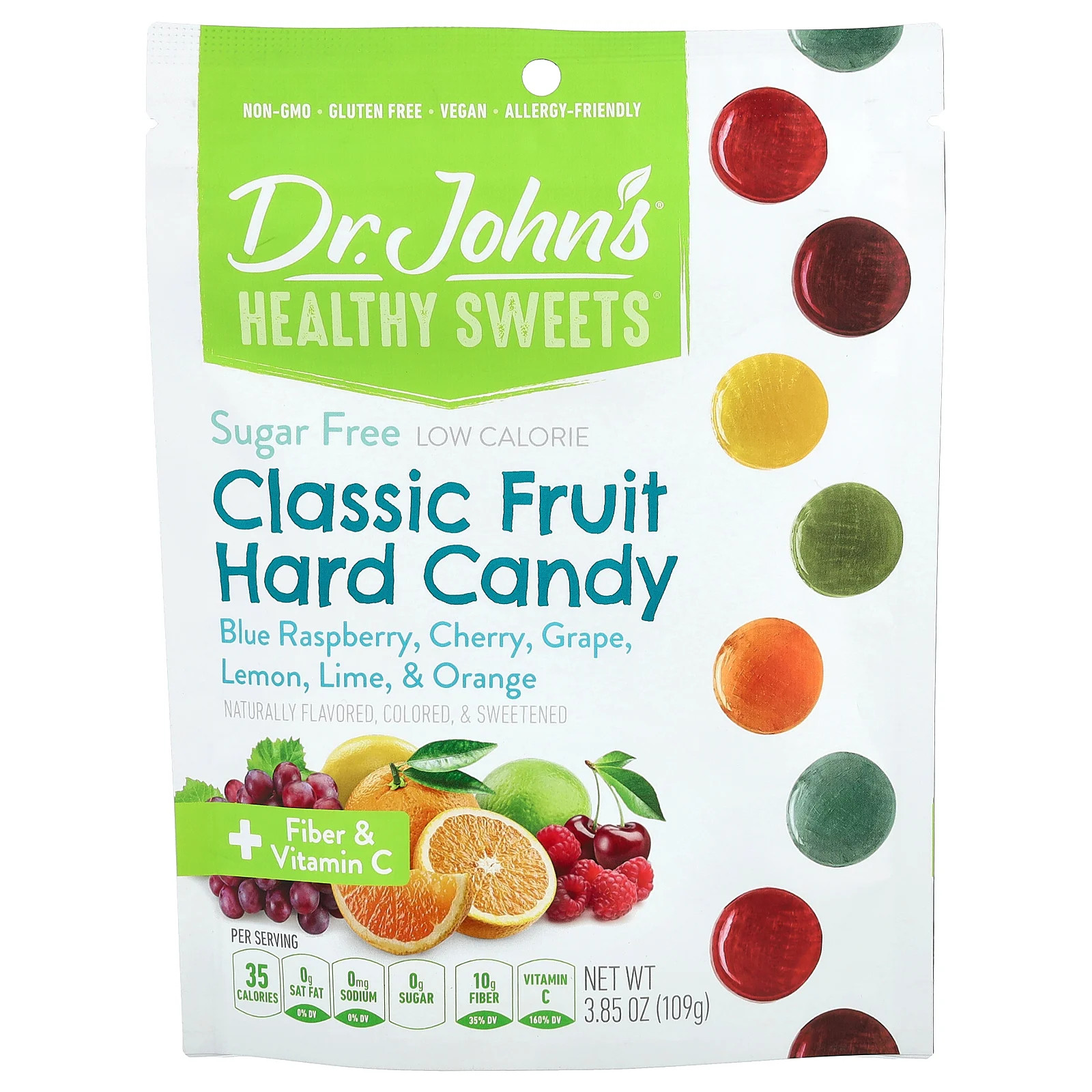 Classic Fruit Hard Candy, Blue Raspberry, Cherry, Grape, Lemon, Lime, & Orange,