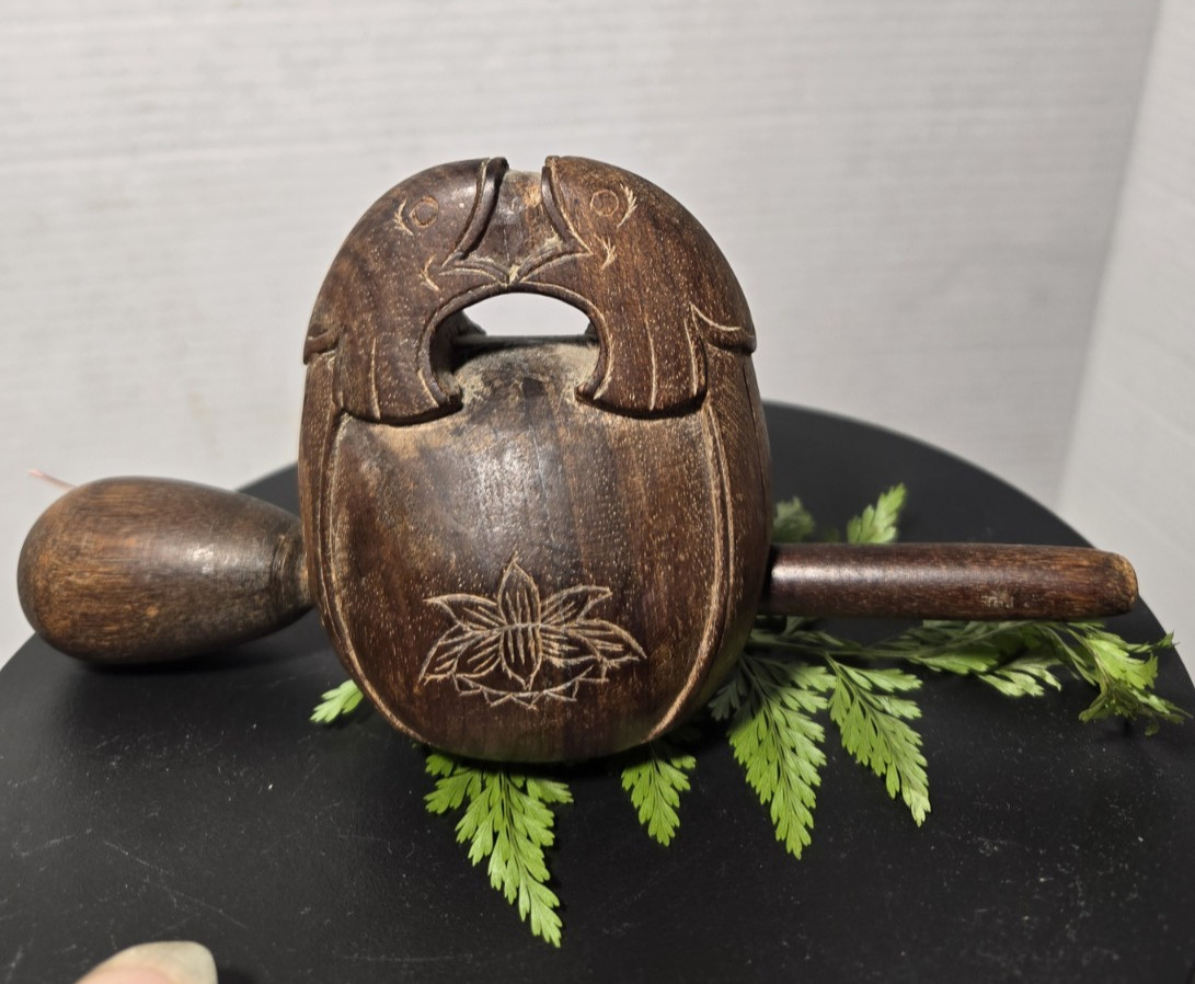 Vintage Carved Mokugyo  Muyu  Drum with Original Striker  wood - VIDEO