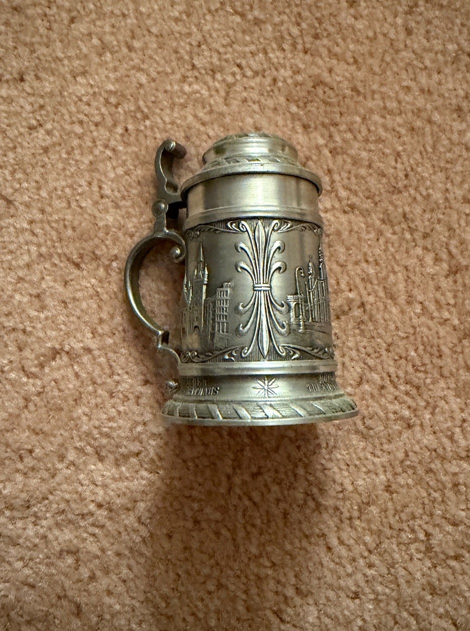 Antique German Pewter Cup with Lid Drinkware, Free Shipping