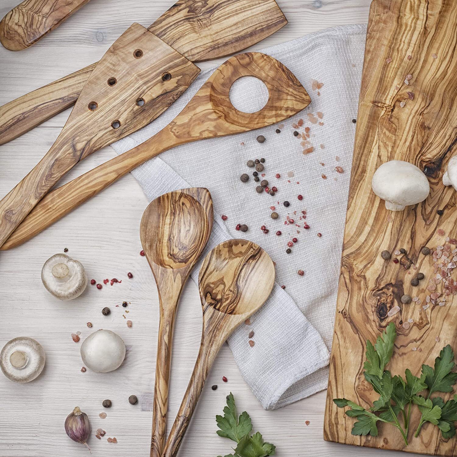 Olive Wood Utensils Set 6-Piece Wooden Kitchen Utensil Set