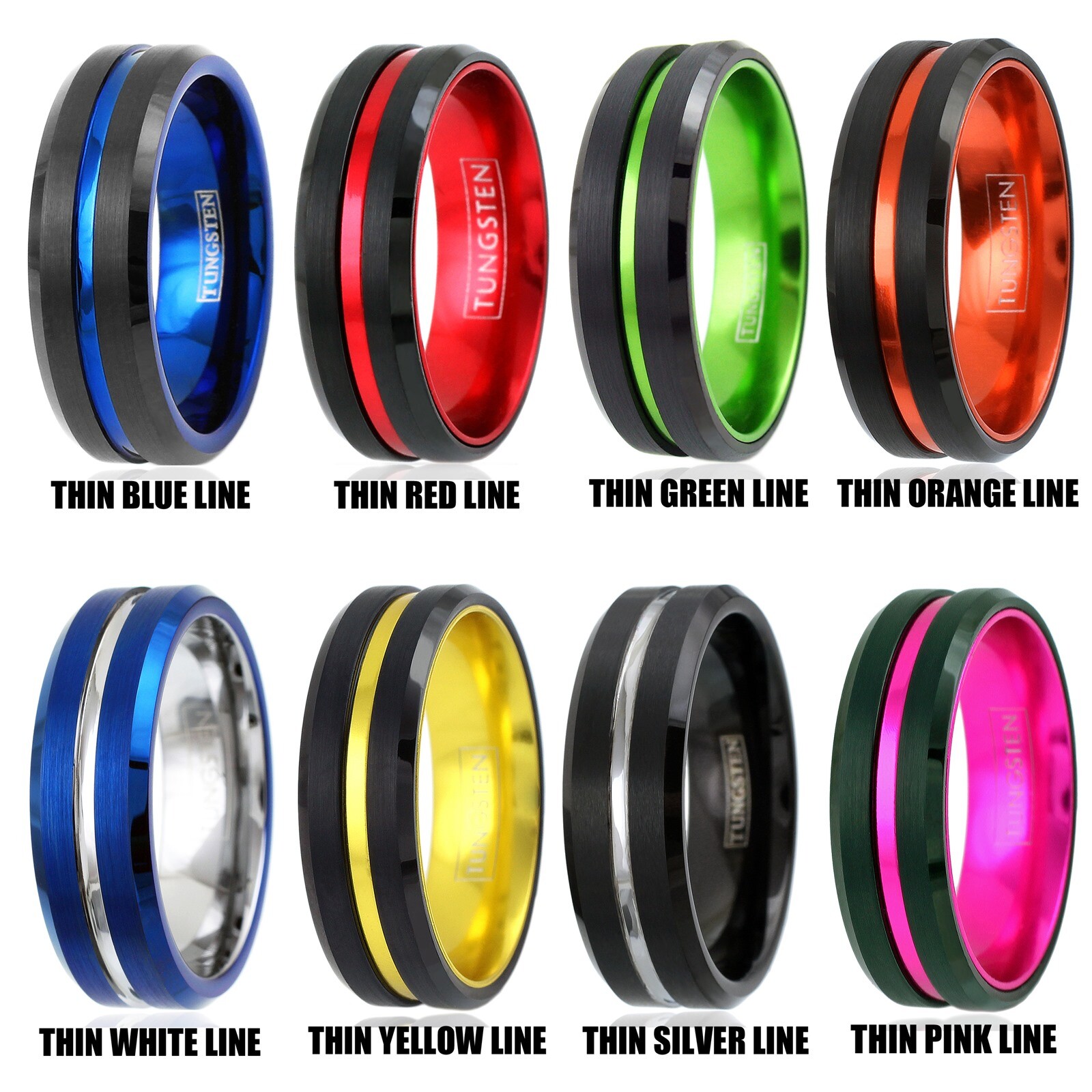 6/8mm Tungsten Carbide Defend the Line Wedding Band Ring 8-Plated Colors