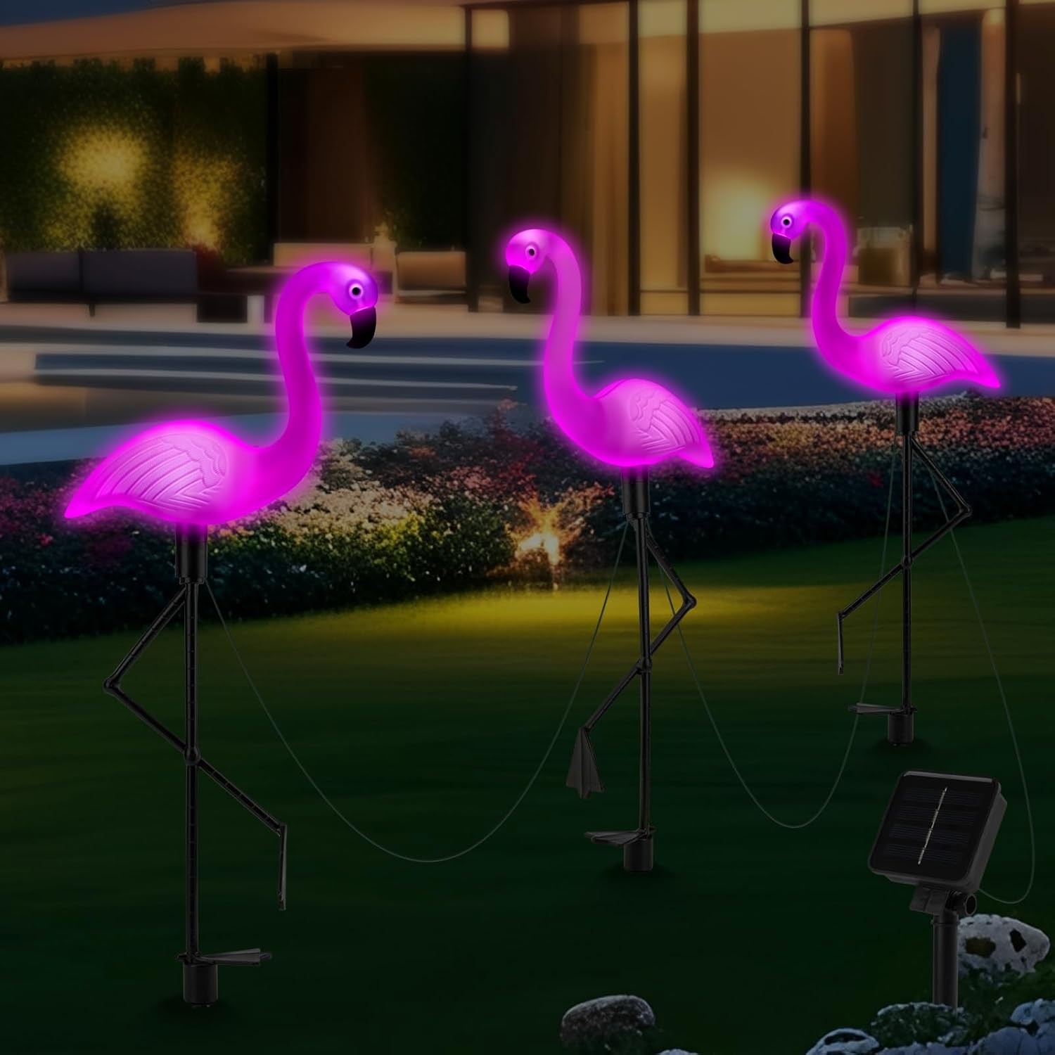 3pcs Flamingo Solar Lights Outdoor Pink Stake Light Garden Lights Stick Lights ﻿