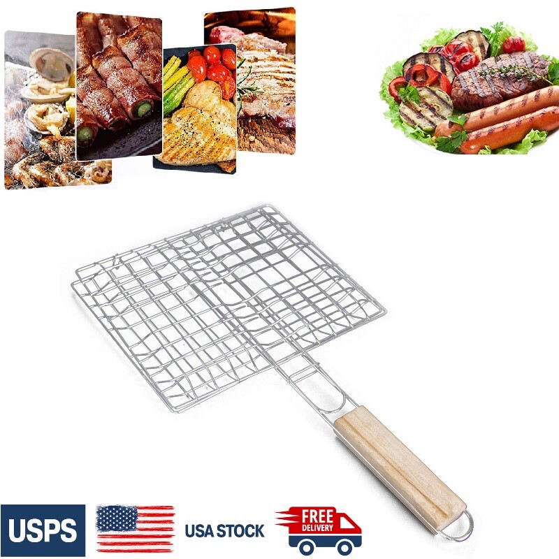 Fish Grill Basket Fish Basket for Grilling Easy Flip Stainless Steel BBQ USA