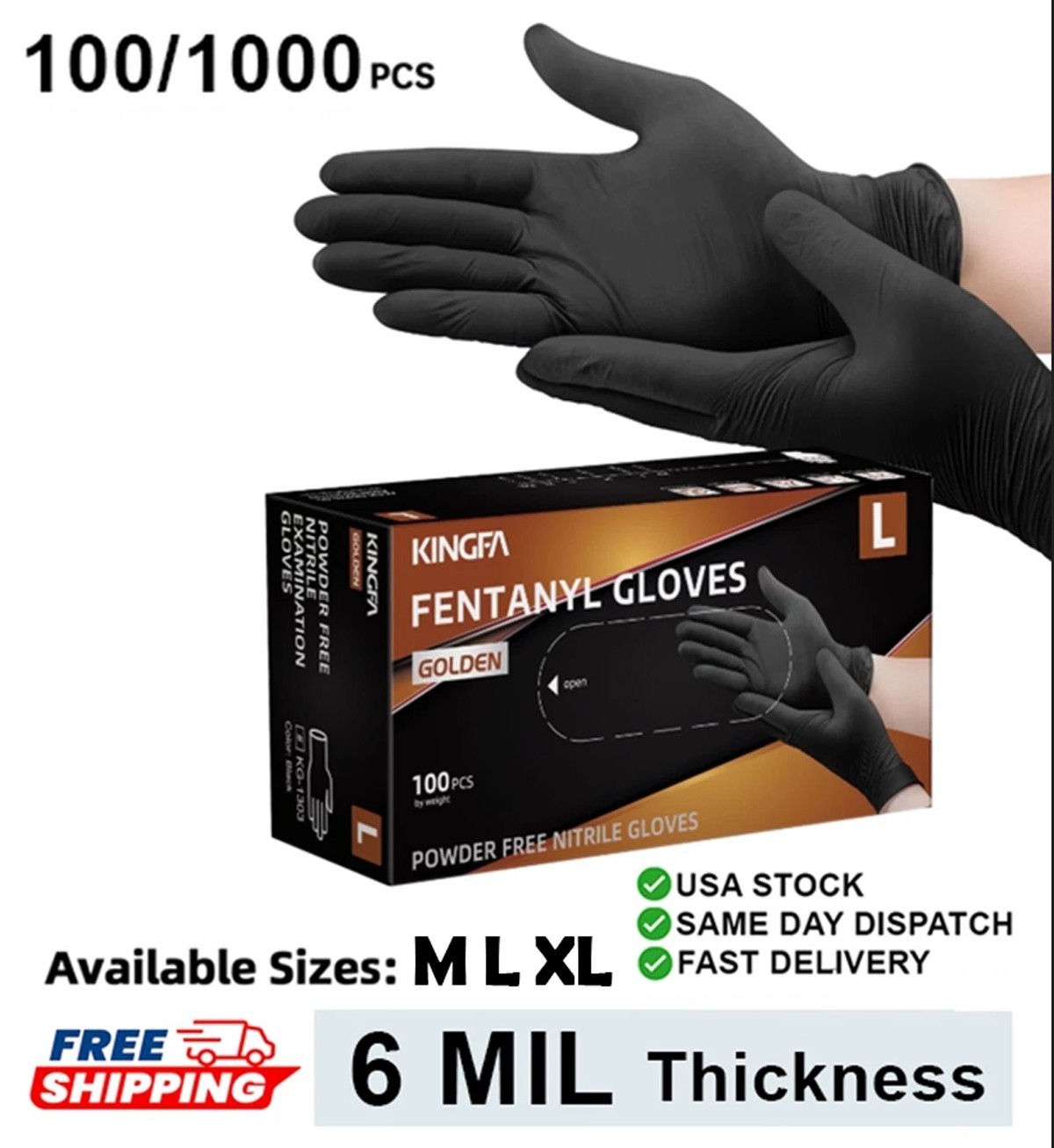 6 Mil Black Nitrile Gloves Heavy Duty Powder-Free Latex-Free New 100 / 1000