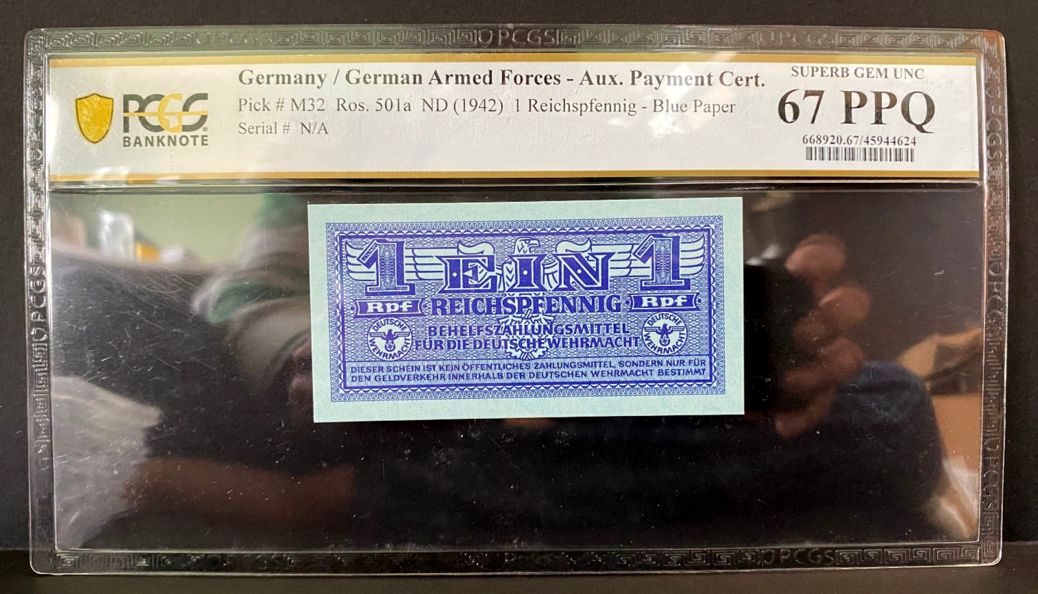 WWII Germany 1 Reichspfennig RPF Payment Certificate PCGS 67 PPQ GEM UNC