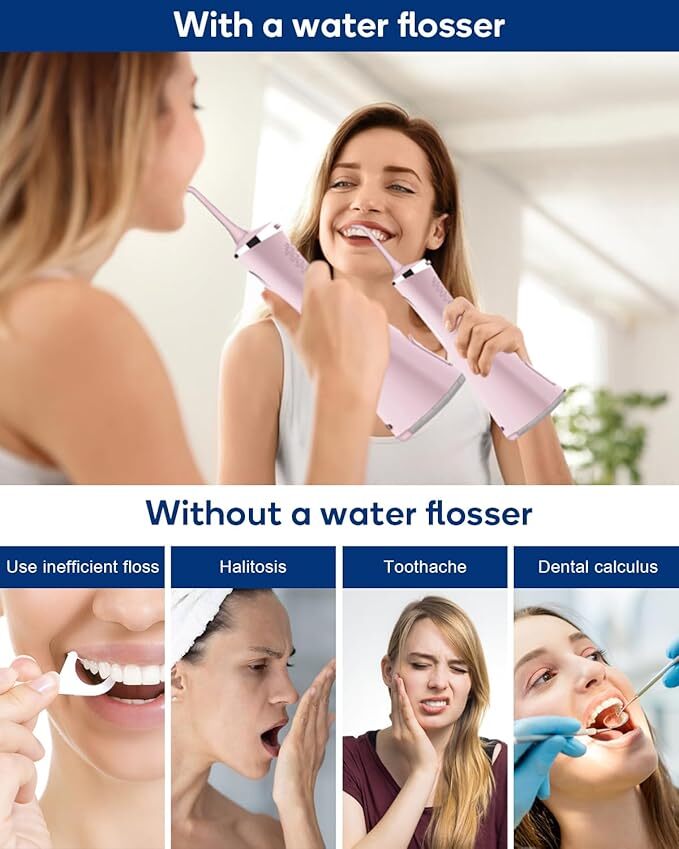 MySmile LP211 Cordless Water Dental Flosser Oral Irrigator 5 Modes 8 Tips Pink