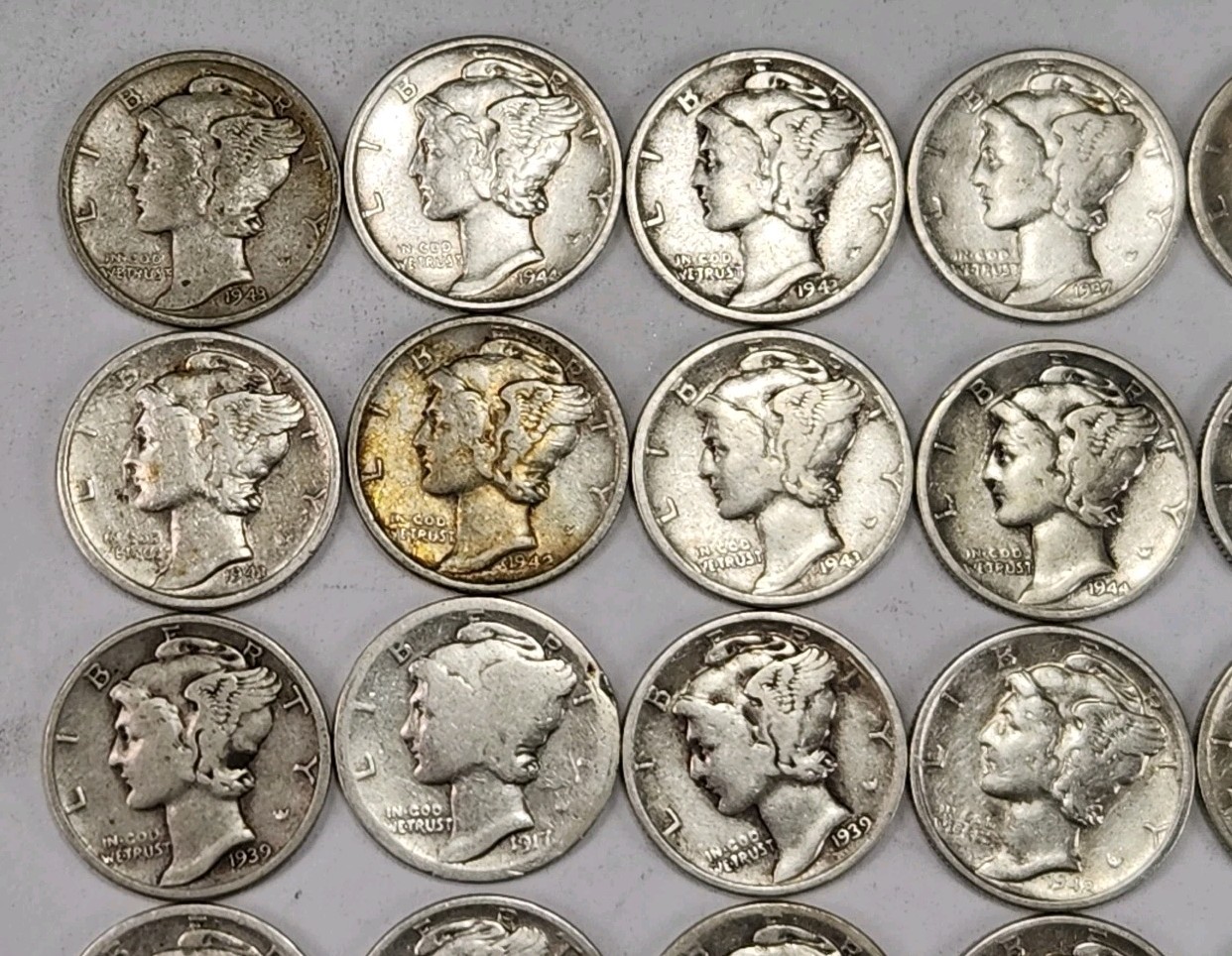 Roll of 50 Silver Mercury Dimes $5 Face Value 90% Silver Coins Mixed Dates ELM2