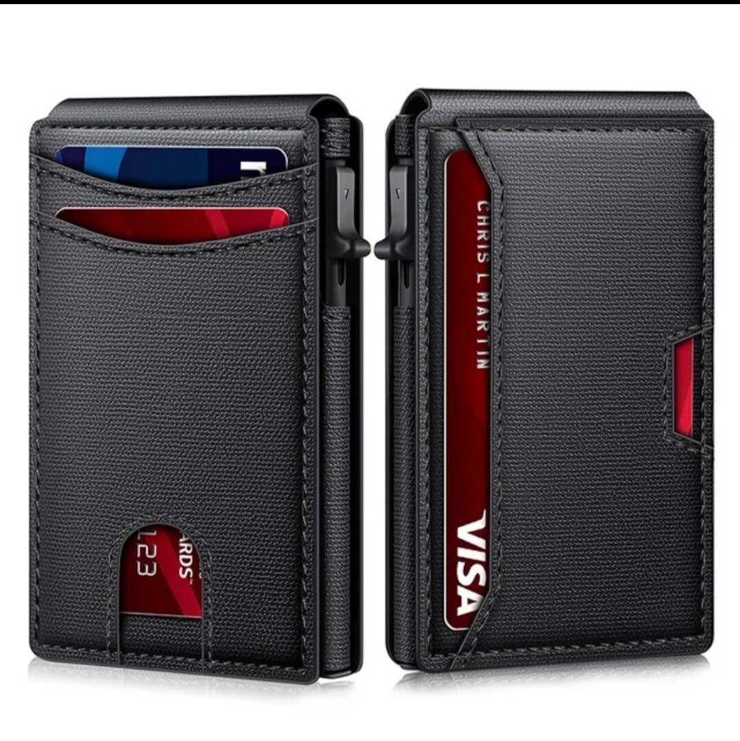 Men's Black tactical magnetic wallet RFID Blocking card holder Aluminum bifold