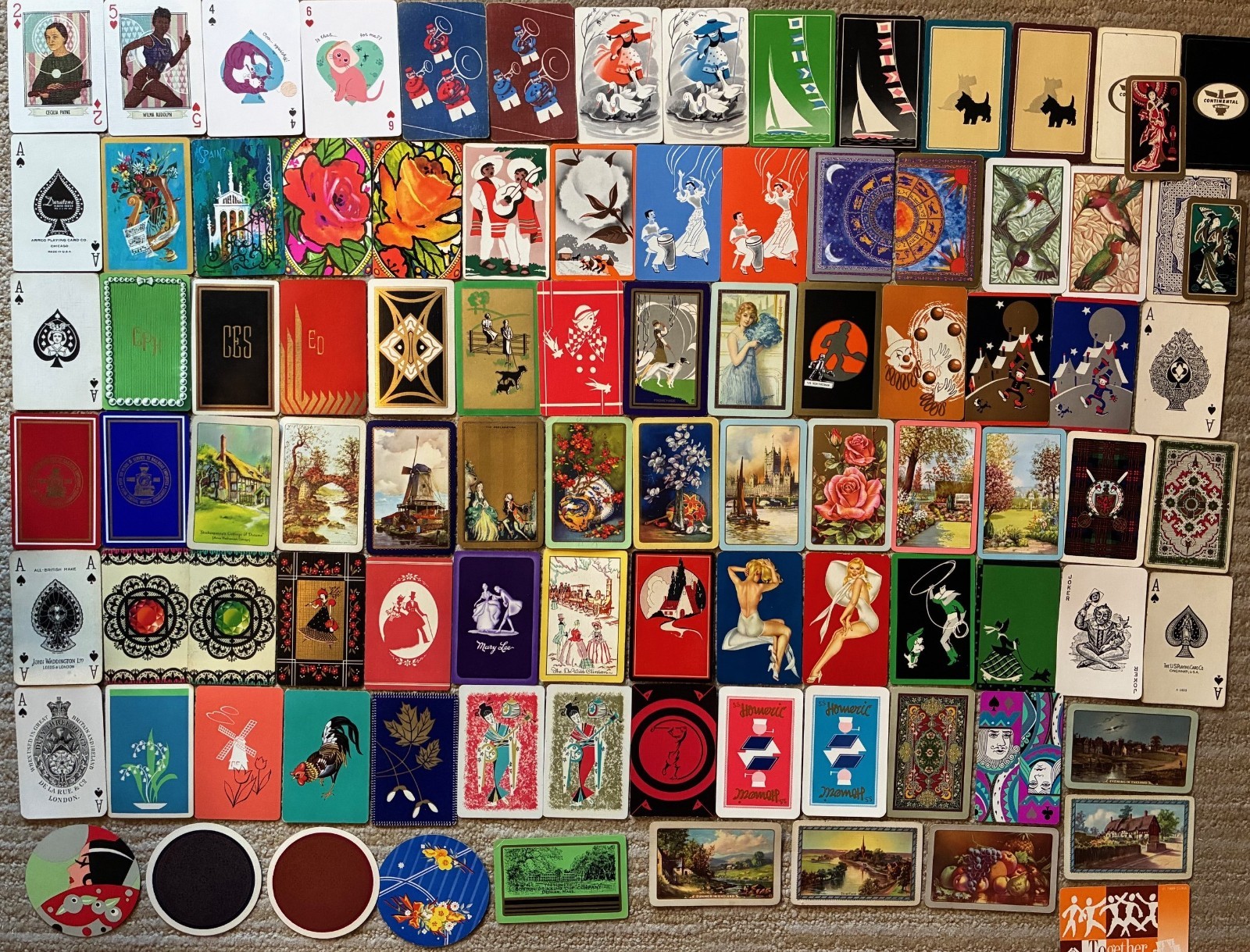Lot~94 Vintage Single Swap Playing Cards~Art Deco~Women~Victorian~Flapper~Dogs+