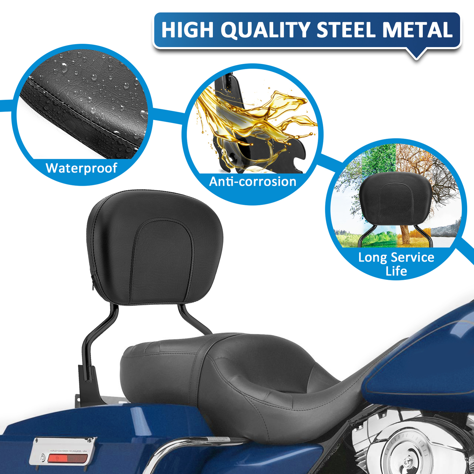 For 97-08 Harley Road King Electra Glide Detachable Sissy Bar Backrest Pad Black