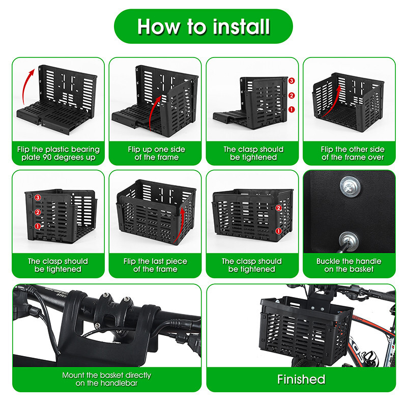 Foldable Bike Front Rear Basket Bicycle Handlebar Rack Pack Carrier Basket Black