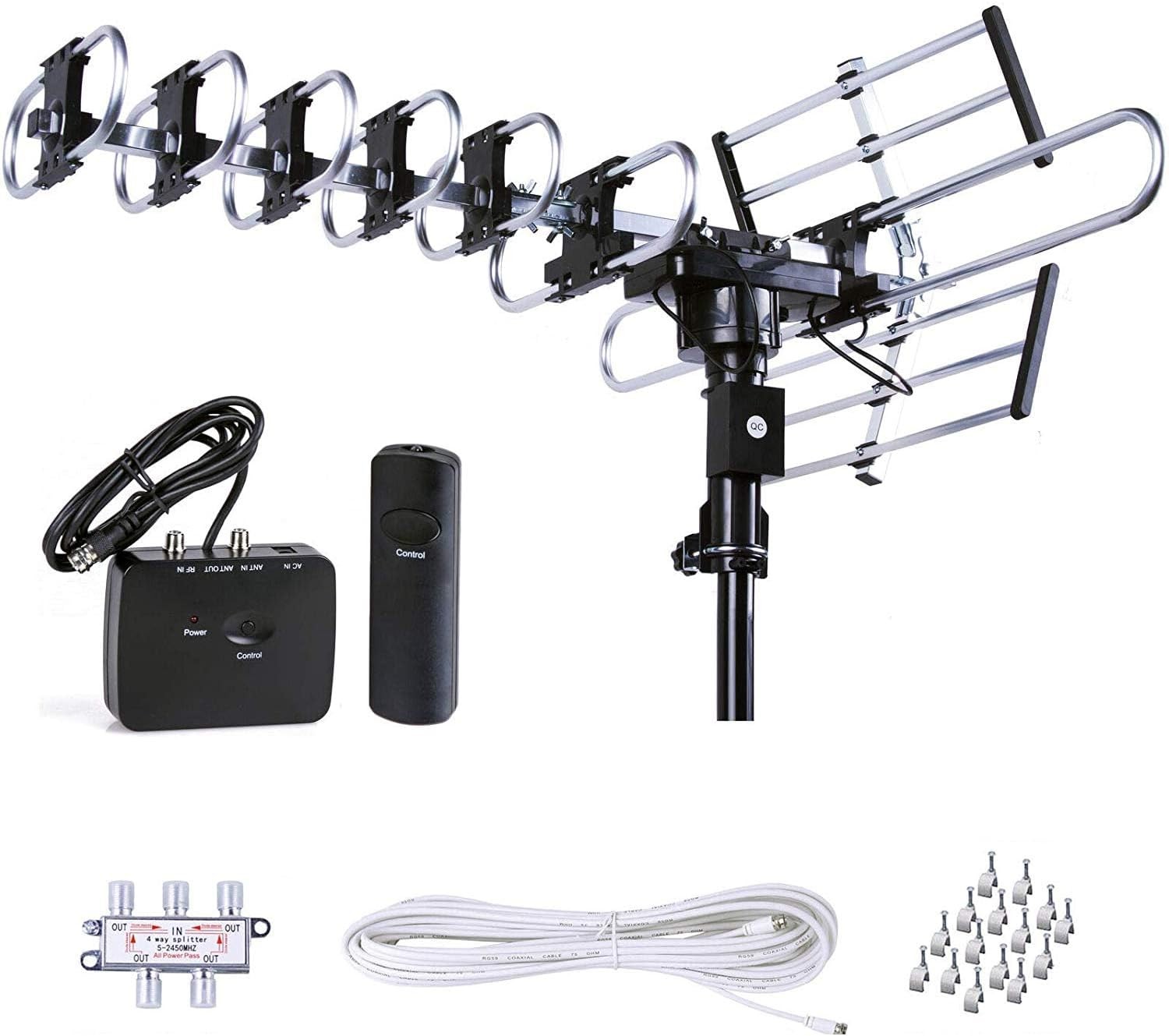 Outdoor HD TV Antenna Strongest Up to 200 Miles Long Range with Motorized 360 De