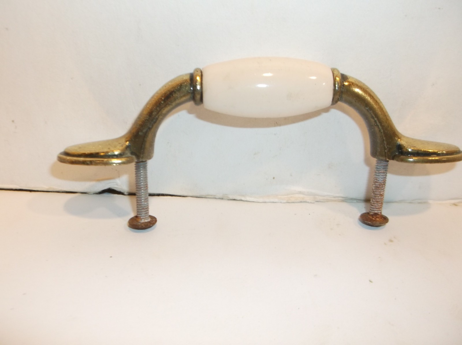 Lot of 6 Ceramic & Brass Cabinet/Drawer Pulls 5" c-c 3"