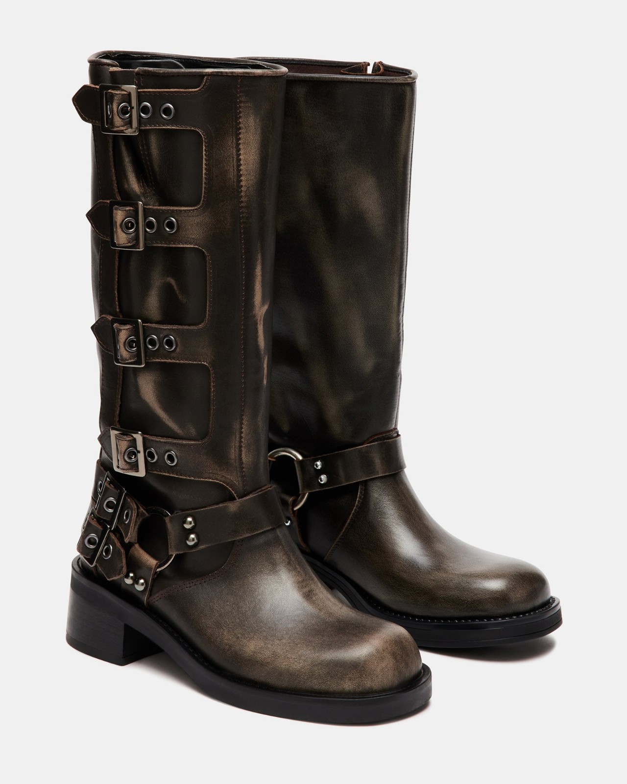 Steve Madden Rocky women's brown leather motorcycle boots