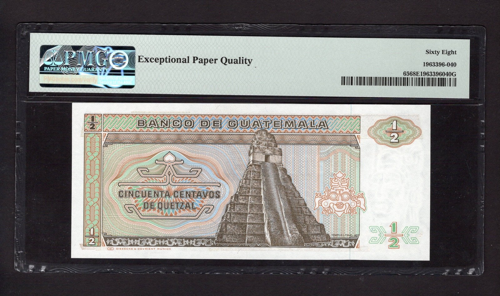 Guatemala 1/2 Quetzal 6-1-1988 P65 Uncirculated Grade 68 Top Pop
