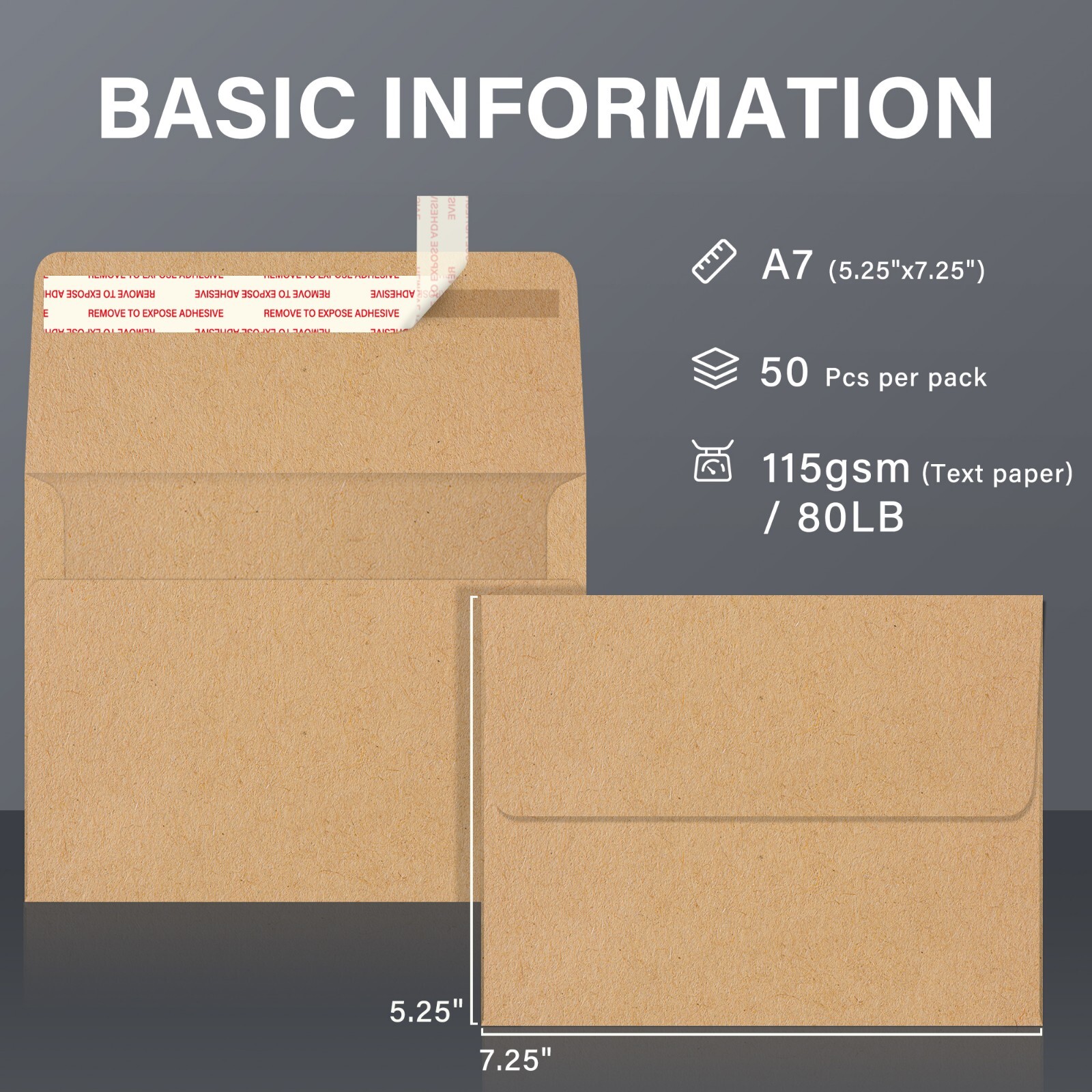 450 Invitation Envelopes Brown Kraft A7 5.25" x 7.25 for 5x7 Photo Wedding Card