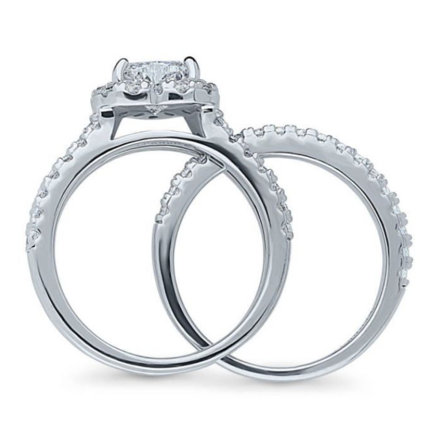 Sterling Silver AAAA Cubic Zirconia Heart Shaped Insert Ring Set