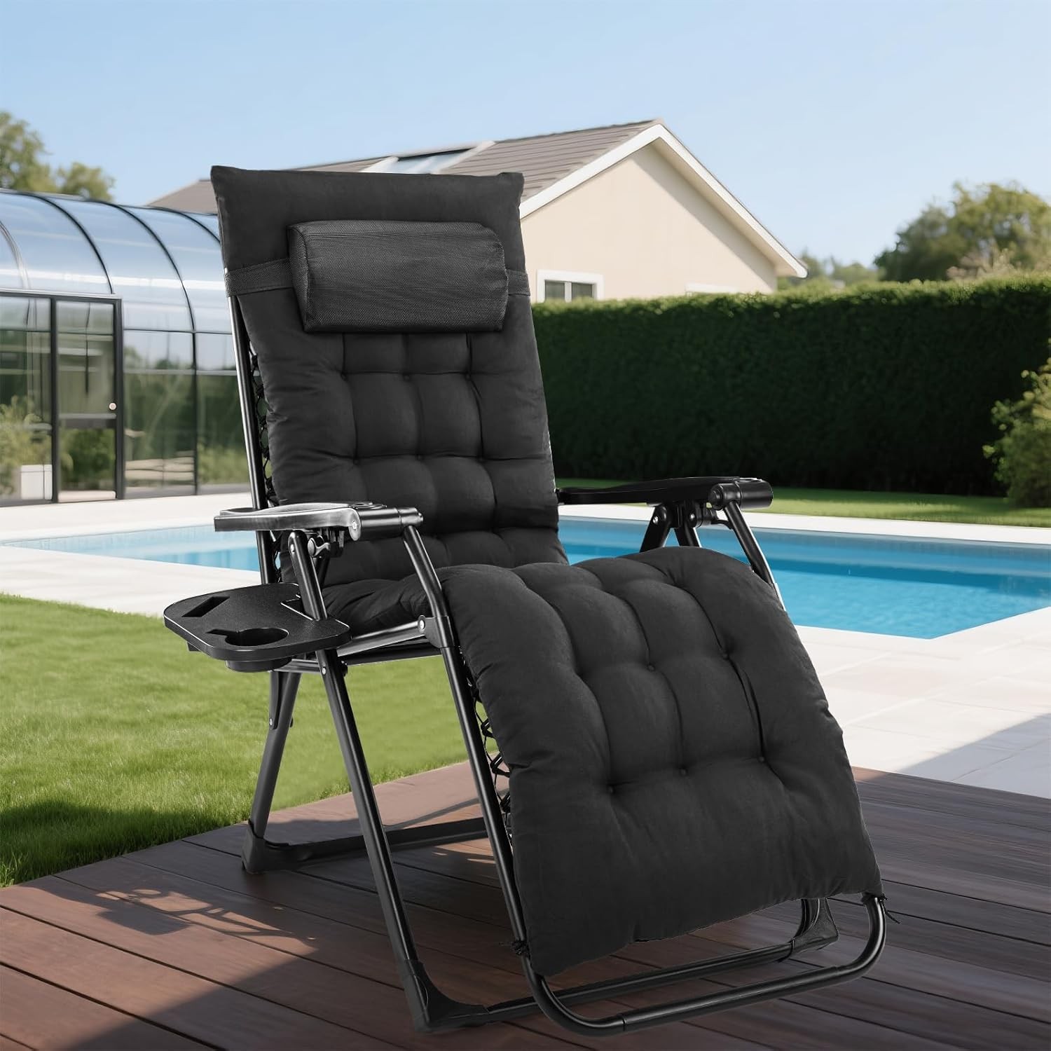 Zero Gravity Chair Outdoor Lounge Chair w/ Removable Cushion&Cup Holder&Headrest