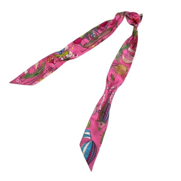 Hermes Les Folies Du Ciel Silk Twilly Multi-Color 84cm Used