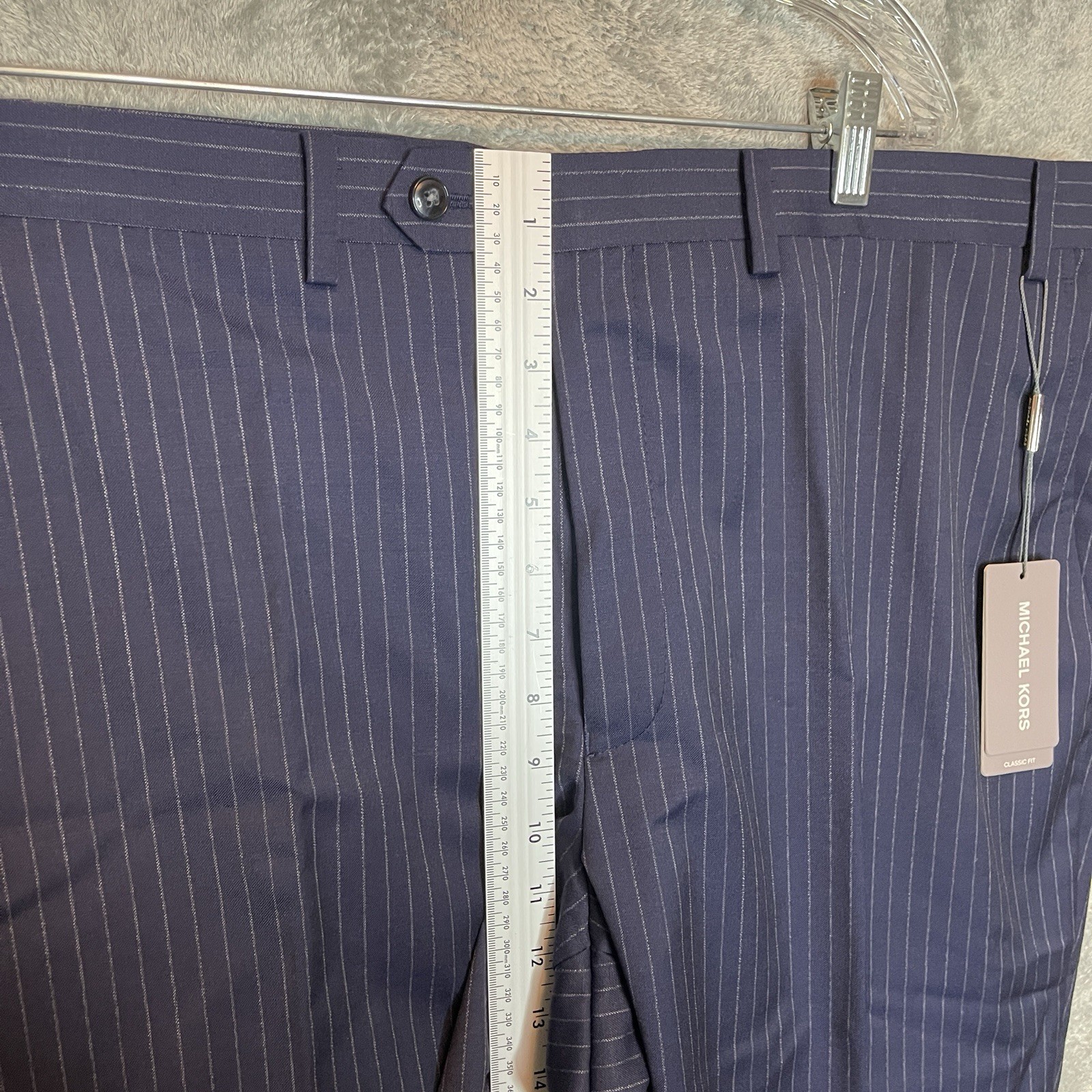 Michael Kors Malone Pinstripe Dress Pant Navy Blue Stretch Wool Blend Classic