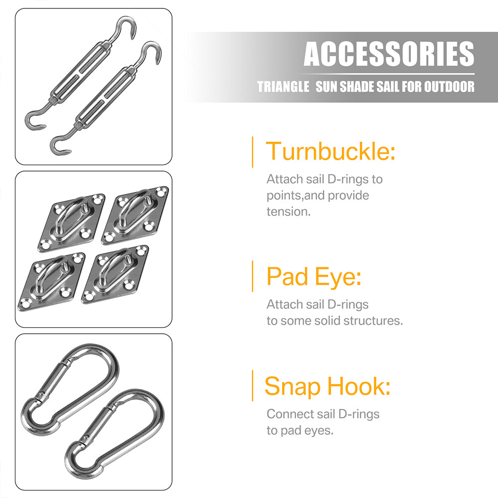 Sun Shade Sail Hardware Fitting accessories Turnbuckles Pad eyes Wire Rope Kit