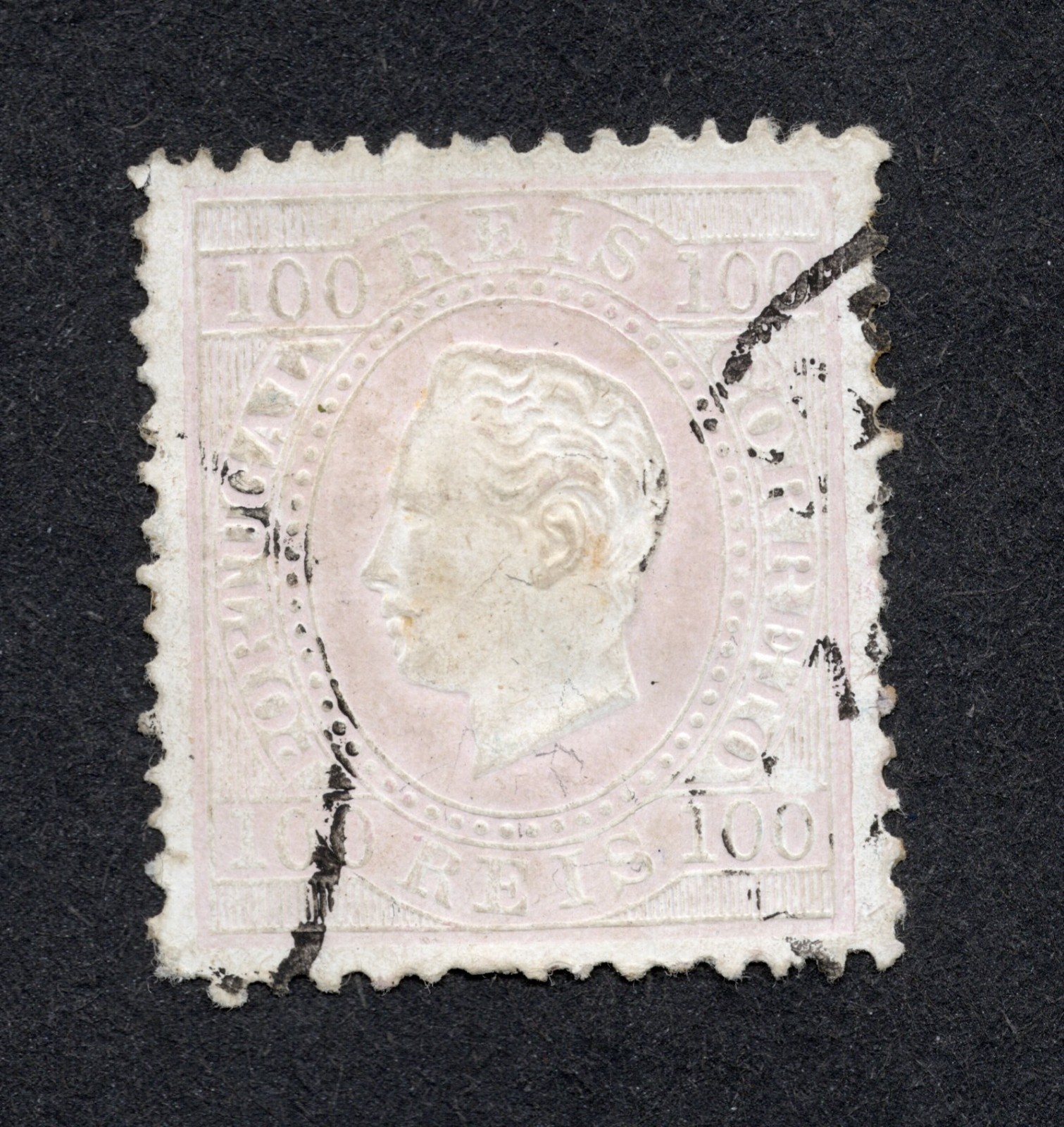 Portugal 1870-84 King Luiz 100 Reis pale lilac Used VLH Scott Cat# 45