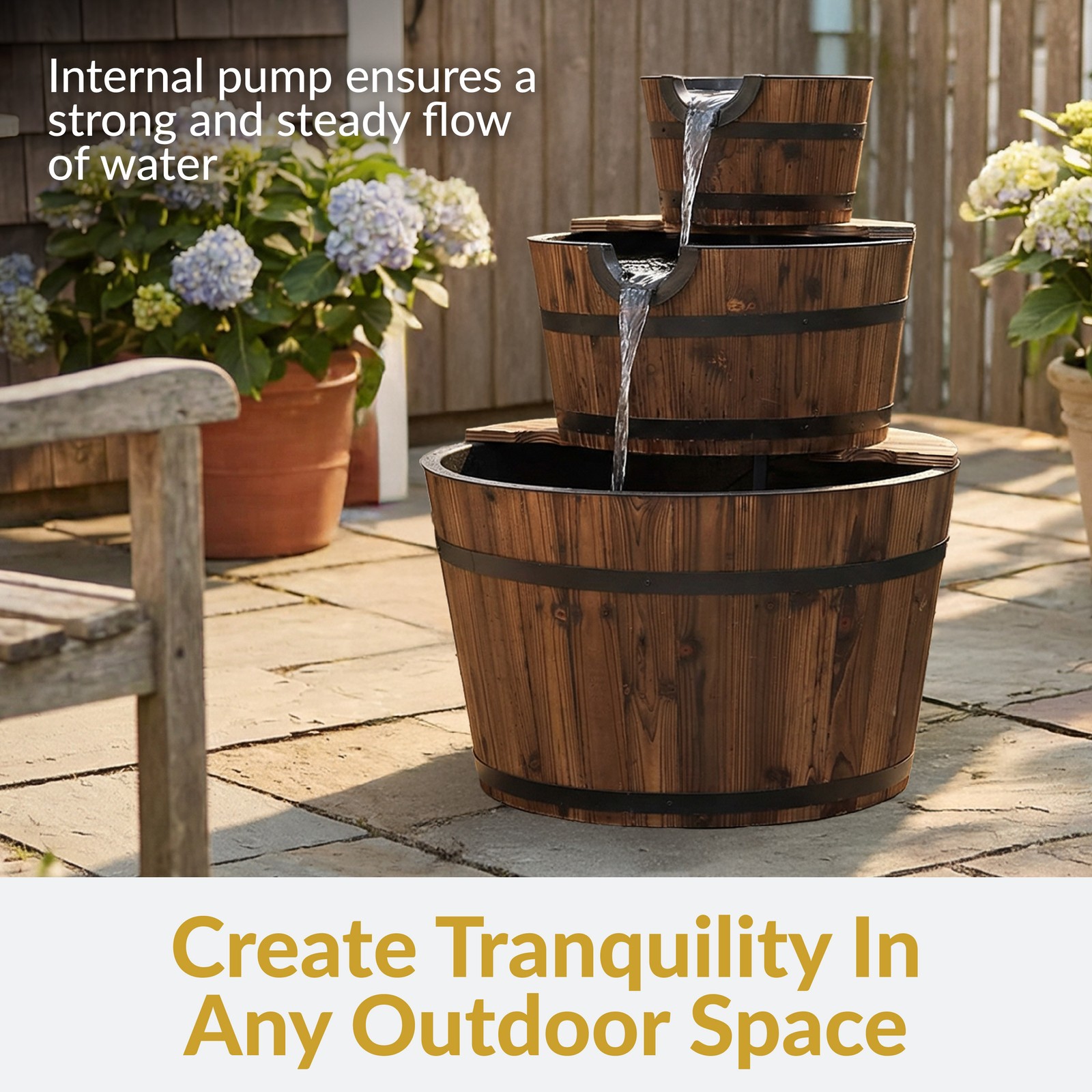 Sunnydaze 30-Inch Rustic 3-Tier Wooden Fir Water Fountain