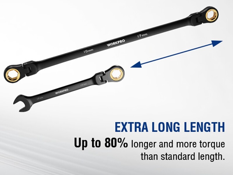 WORKPRO 5PCS Extra Long Ratcheting Wrench Set 8-19mm Combination Metric 72-Teeth