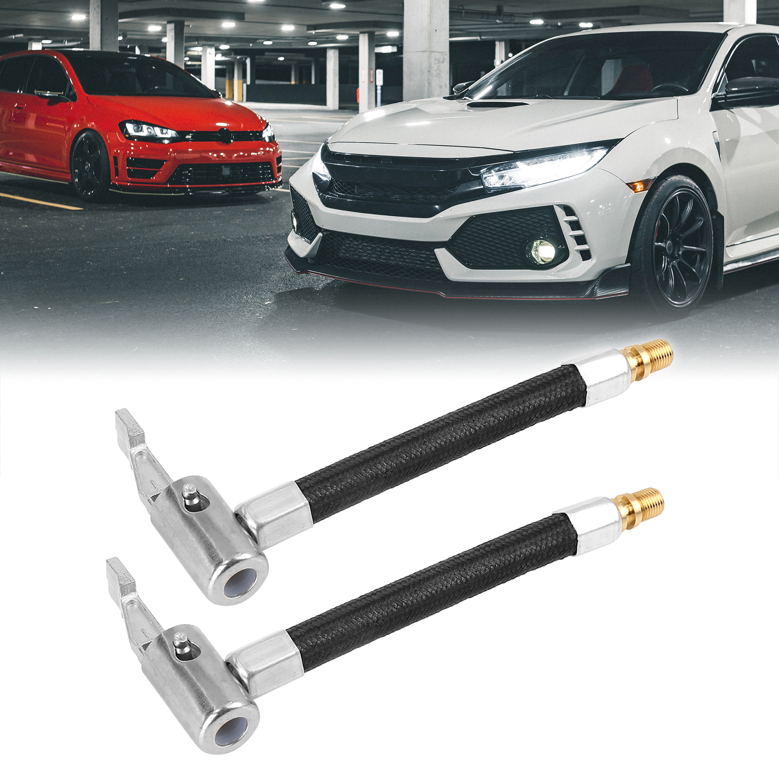 10cm Car Tire Valve Connect Air Chuck Inflator Pump Extension Hose Adapter 2pcs