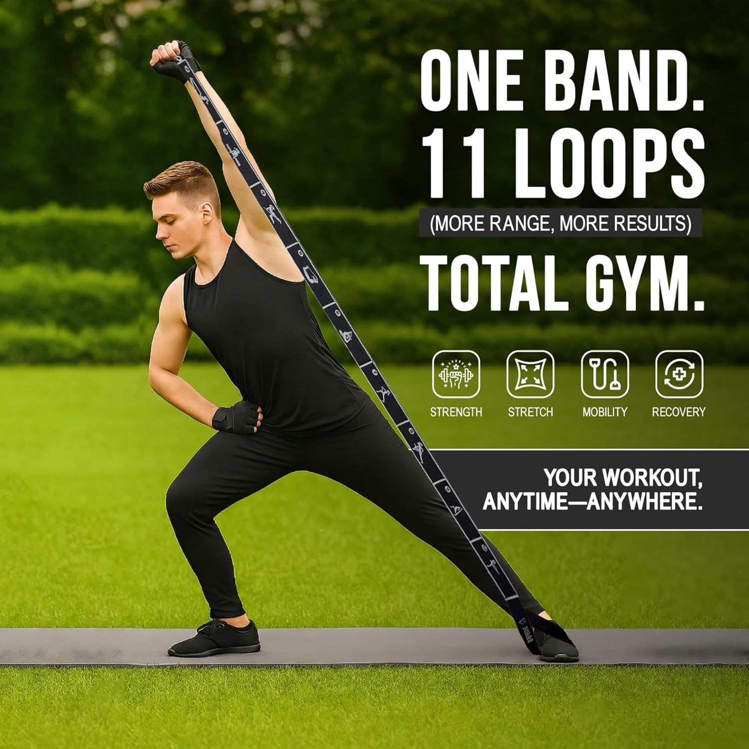 Elastic Yoga Strap with 11 Loops – Premium Stretch Band for Flexibility, Physica