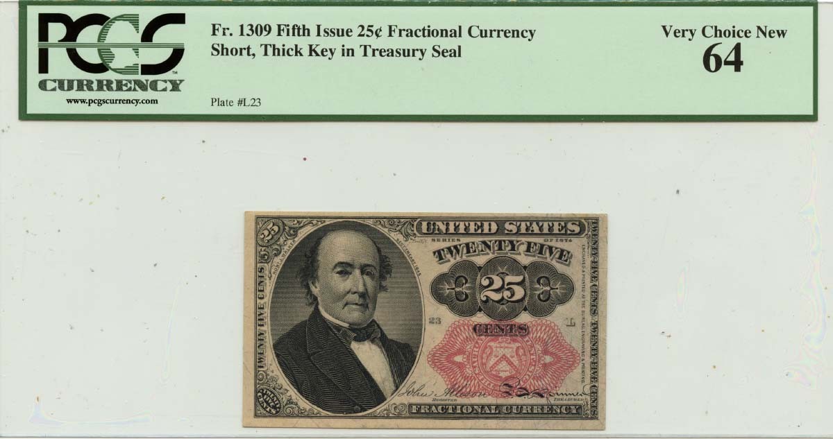 Fractional Currency Fifth Issue 25 Cents FR#1309 PCGS CU64 Thick Key