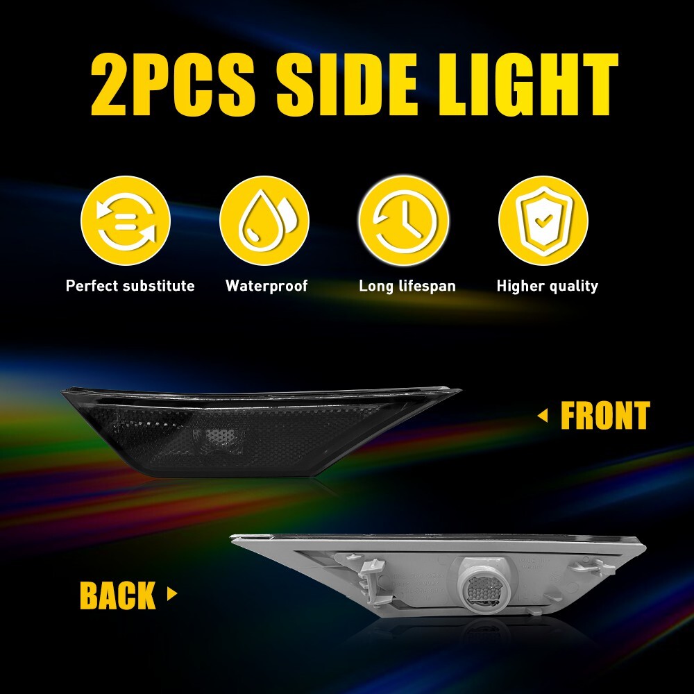 2PC For 2016-2021 Honda Civic Front LED Side Bumper Marker Smoked White LED EOA