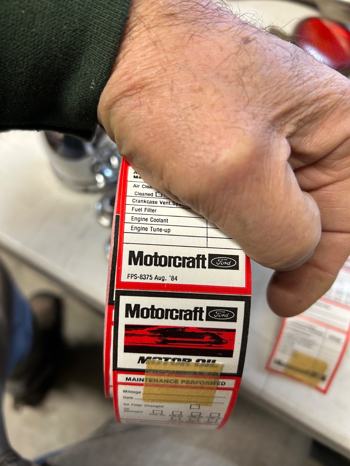 Vintage Ford Motorcraft Oil Change Maintenance Stickers FROM THE ROLL