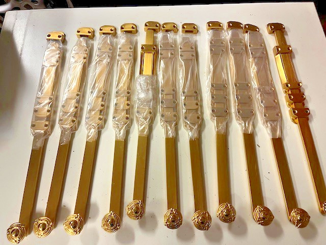 An amazing set of new Sherle Wagner gold plated door bolts