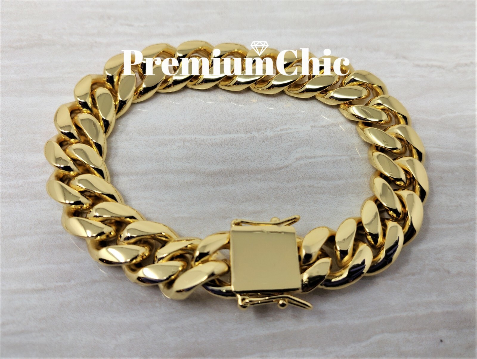 Mens Miami Cuban Link Bracelet 14k or 18K Gold Plated Stainless Steel Hip Hop