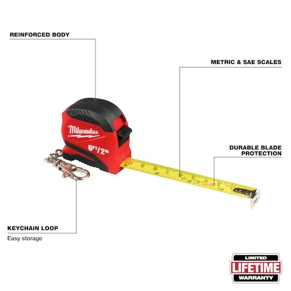 Milwaukee Tool 48-22-1706 Tape Measure,6 Ft L Blade Sae