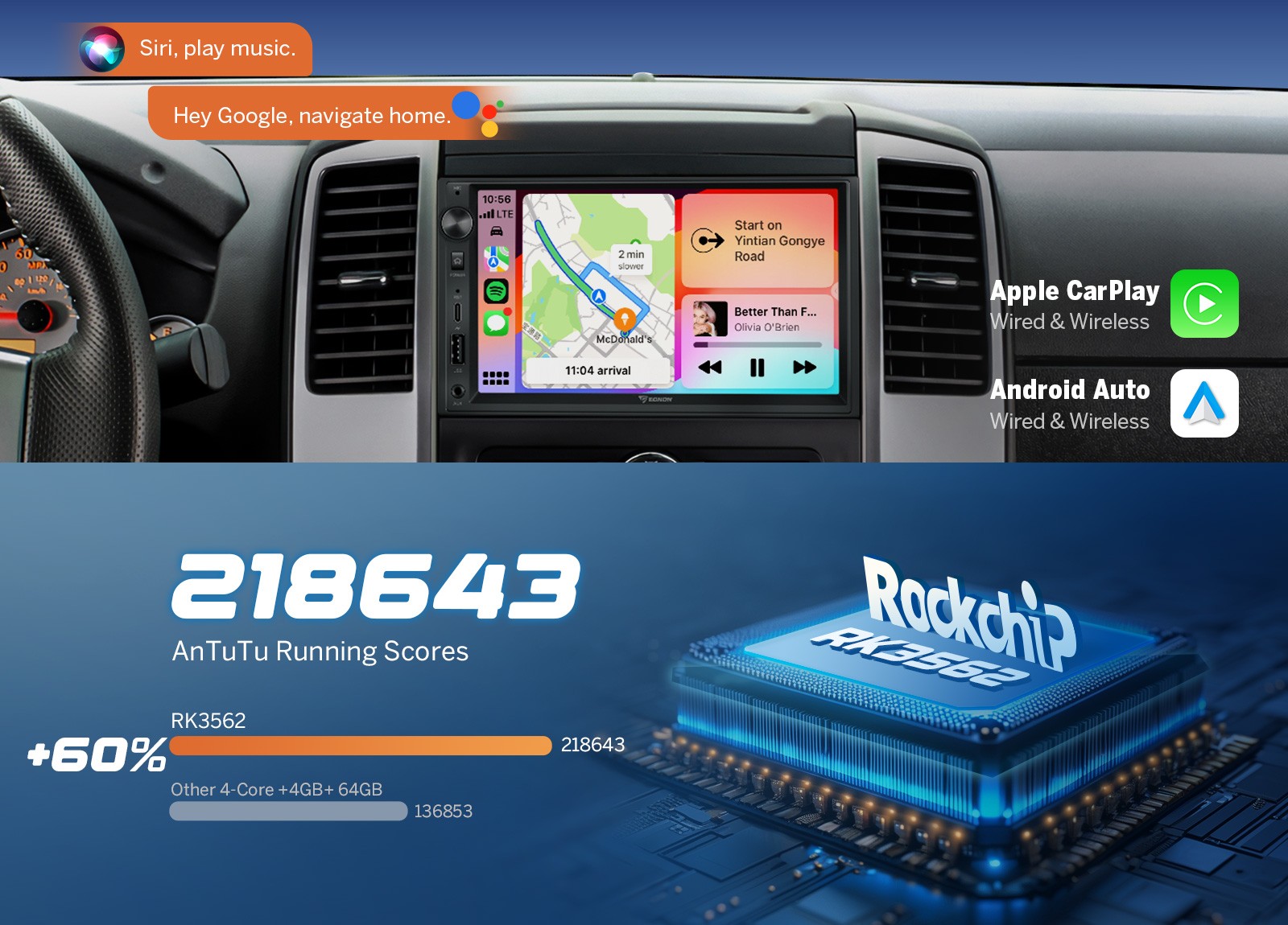 Eonon UX7A GPS Navigation 7" Android 14 4+64 Double DIN Car Stereo CarPlay Radio