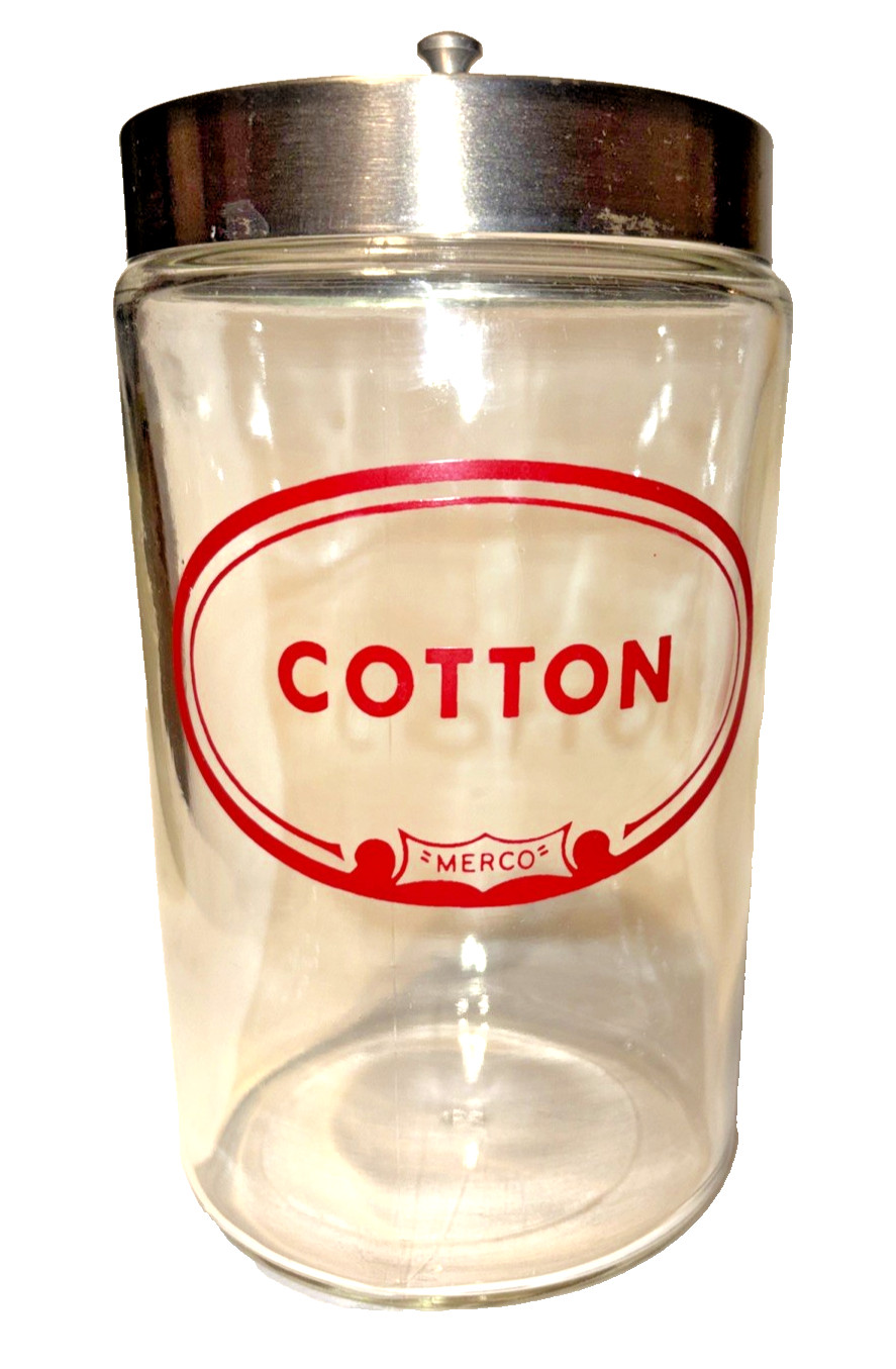 MERCO Cotton Glass Medical Apothecary Jar with Lid 7.5" Vintage