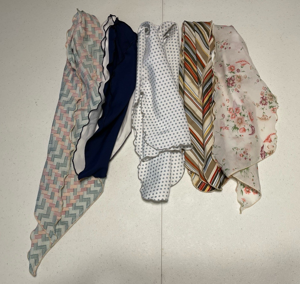 Vintage Scalloped Scarf Scarves Lot Of 5 Neckerchiefs DCI Polyester Rectangular