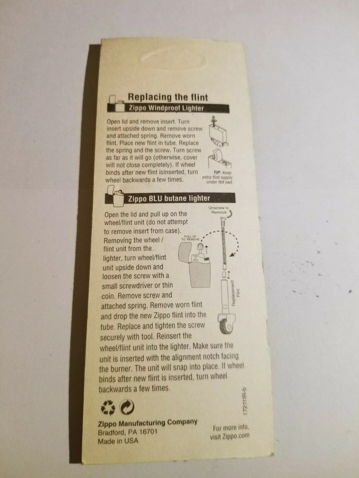 1 Genuine Zippo Flint Pack (6 Genuine Flints Per Pack) New Sealed Pack US SHIP